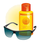 sun tan oil and sun glasses